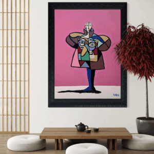 “Timothee” by Henrix: a portrait with layered faces and high-fashion shapes, inspired by the extravagant style of the Met Gala.